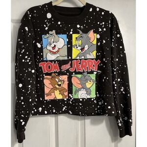 Tom And Jerry Sweatshirt Womens XL Paint Splatter Crop Vtg 2000s